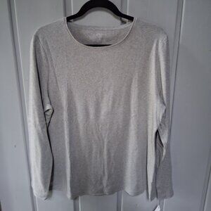 Talbots Cotton Round Neck Heather Gray Long Sleeve Tee NWT Sz XL